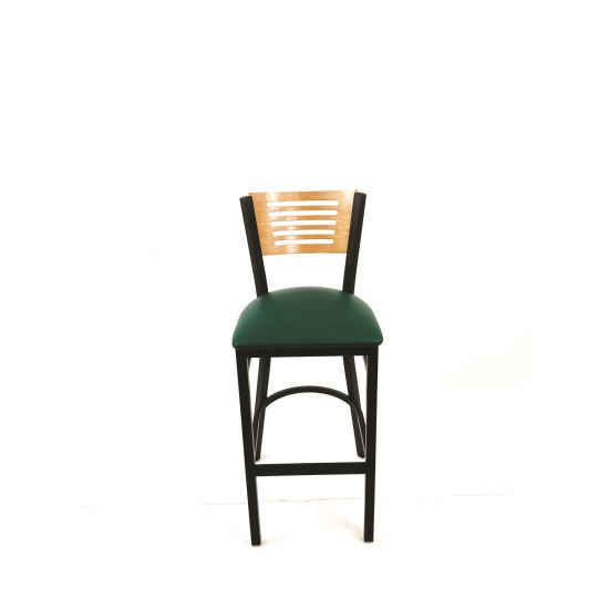 Jones River Series Barstool, Supports Up to 300 lb, 28.5" Seat Height, Green Seat, Natural Back, Black Base1