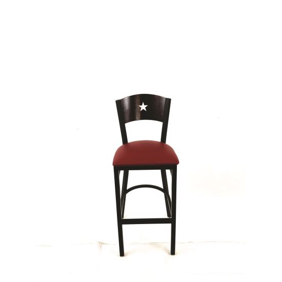 Liberty Series Barstool, Supports Up to 300 lb, 28.5" Seat Height, Burgundy Seat, Dark Mahogany Back, Black Base1