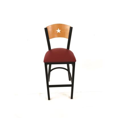 Liberty Series Barstool, Supports Up to 300 lb, 28.5" Seat Height, Burgundy Seat, Natural Back, Black Base1