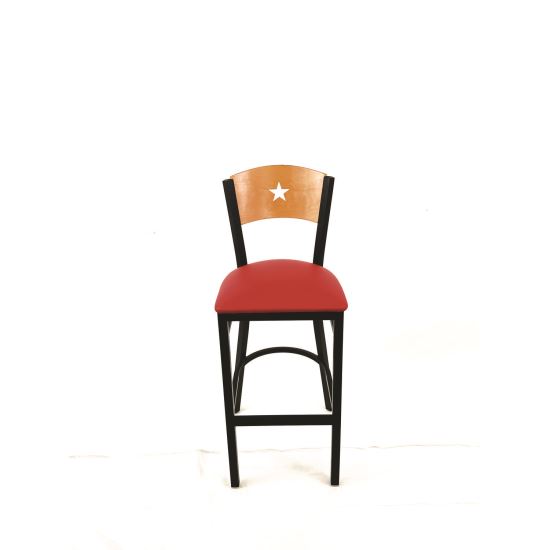 Liberty Series Barstool, Supports Up to 300 lb, 28.5" Seat Height, Red Seat, Natural Back, Black Base1