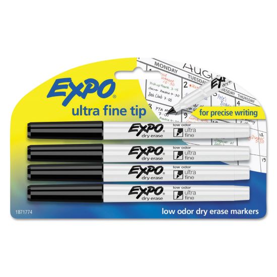 Low-Odor Dry-Erase Marker, Extra-Fine Bullet Tip, Black, 4/Pack1