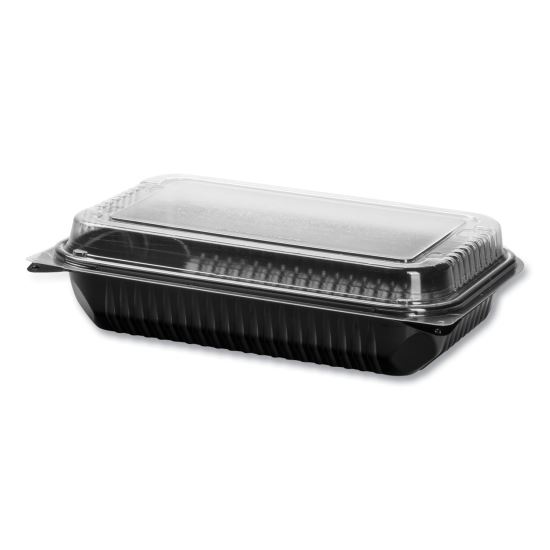 Hinged-Lid Dinner Box, 64 oz, 11.5 x 8.1 x 3, Black/Clear, Plastic, 100/Carton1