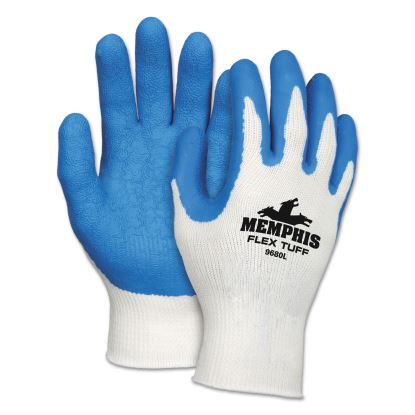 Premium Latex-Coated String-Knit Gloves, Medium, White/Blue, 12 Pairs1