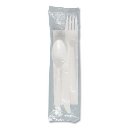 Regal Mediumweight Cutlery Kit, Individually Wrapped, Fork/Knife/Napkin/Spoon, Plastic, White, 250/Carton1