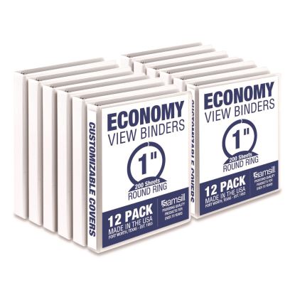 Economy Round Ring View Binders, 3 Rings, 1" Capacity, 11.5 x 8.5, White, 12/Carton1