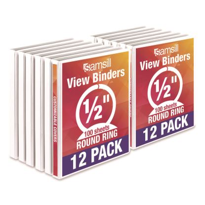 Economy Round Ring View Binders, 3 Rings, 0.5" Capacity, 11.5 x 8.5, White, 12/Carton1