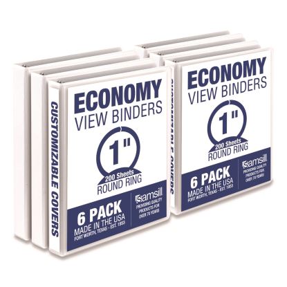 Economy Round Ring View Binders, 3 Rings, 1" Capacity, 11.5 x 8.5, White, 6/Carton1