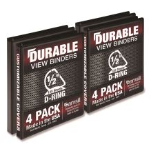 Durable D-Ring View Binders, 3 Rings, 0.5" Capacity, 11.5" x 8.5", Black, 4/Pack1