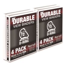 Durable D-Ring View Binders, 3 Rings, 0.5" Capacity, 11.5" x 8.5", White, 4/Pack1