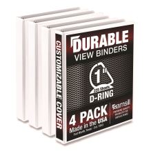 Durable D-Ring View Binders, 3 Rings, 1" Capacity, 11.5" x 8.5", White, 4/Pack1