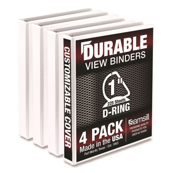 Durable D-Ring View Binders, 3 Rings, 1" Capacity, 11.5" x 8.5", White, 4/Pack1