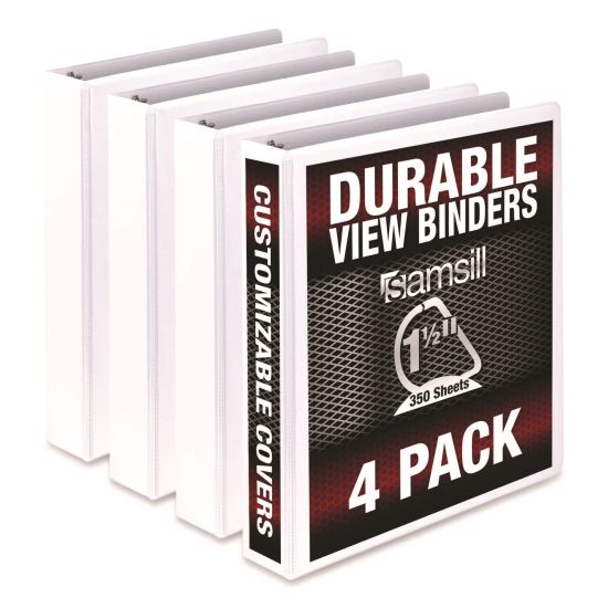 Durable D-Ring View Binders, 3 Rings, 1.5" Capacity, 11.5" x 8.5", White, 4/Pack1