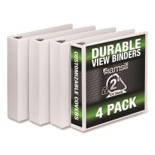 Durable D-Ring View Binders, 3 Rings, 2" Capacity, 11.5" x 8.5", White, 4/Pack1