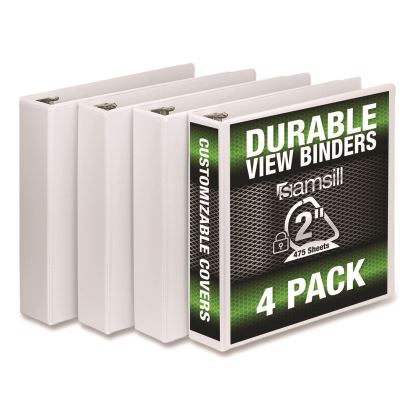 Durable D-Ring View Binders, 3 Rings, 2" Capacity, 11.5" x 8.5", White, 4/Pack1