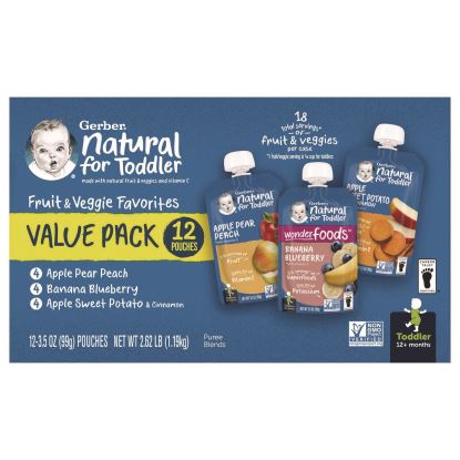 Natural Baby Food Pouches for Toddler 12+ Months, Assorted Flavors, 3.5 oz Pouch, 12/Carton1