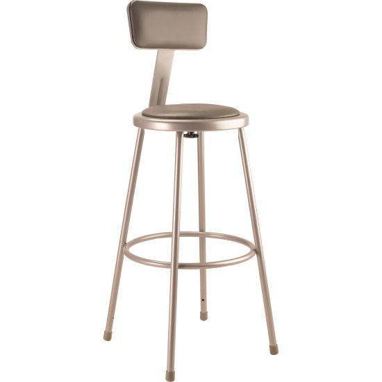 6400 Series Heavy Duty Vinyl Padded Stool With Backrest, Supports 500 lb, 30" Seat Height, Gray Seat, Gray Back, Gray Base1