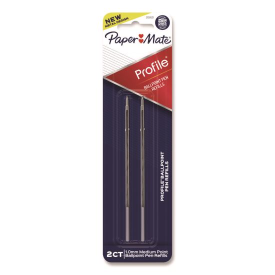 Refill for Paper Mate Profile Ballpoint Pens, Medium 1 mm Conical Tip, Black Ink, 2/Pack1