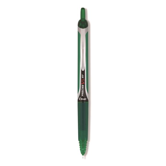 Precise V5RT Rollerball Pen, Retractable, Extra-Fine 0.5 mm, Green Ink, Green/Silver Barrel1