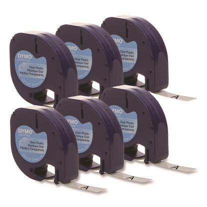 LetraTag Plastic Label Tape Cassette, 0.5" x 13 ft, Black on Clear, 6/Pack1