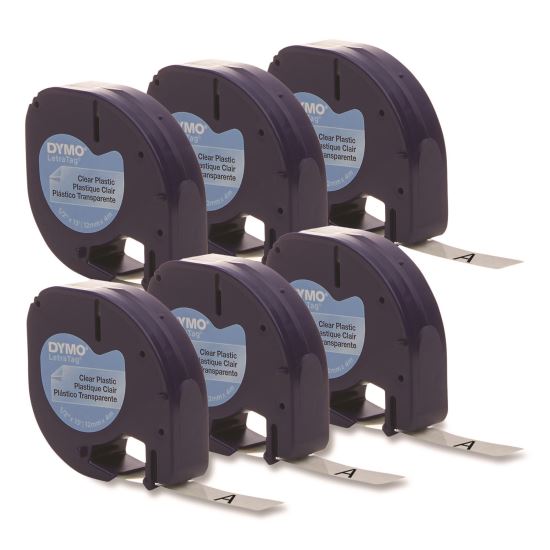 LetraTag Plastic Label Tape Cassette, 0.5" x 13 ft, Black on Clear, 6/Pack1