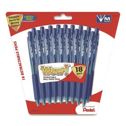 WOW! Ballpoint Pen, Retractable, Medium 0.7 mm, Blue Ink, Translucent Blue/Blue Barrel, 18/Pack1