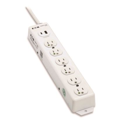 Safe-IT Medical-Grade Power Strip with Antimicrobial Protection, 6 Hospital-Grade Outlets, USB Charging, 2 ft Cord, White1