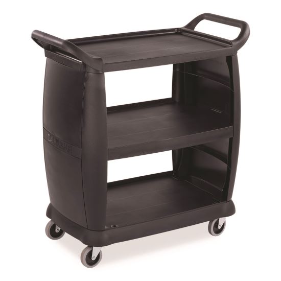 Bussing Cart, Plastic, 3 Shelves, 300 lb Capacity, 18 x 36.25 x 38, Black1