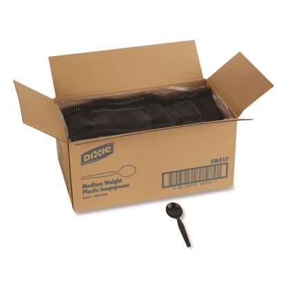 Mediumweight Polystyrene Cutlery, Soup Spoon, Plastic, Black, 1,000/Carton1