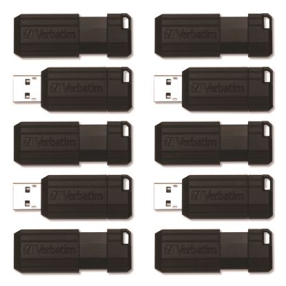 Pinstripe USB 2.0 Flash Drive, 64 GB, Black, 10/Pack1