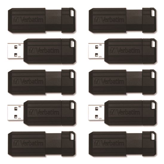 Pinstripe USB 2.0 Flash Drive, 64 GB, Black, 10/Pack1