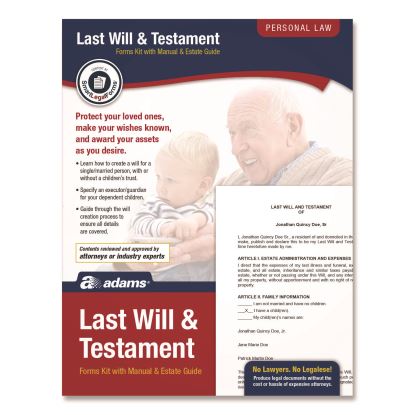 Last Will and Testament Digital Forms Kit with Manual and Estate Guide, Inkjet/Laser, 8.5 x 11, Unlimited Number of Forms1