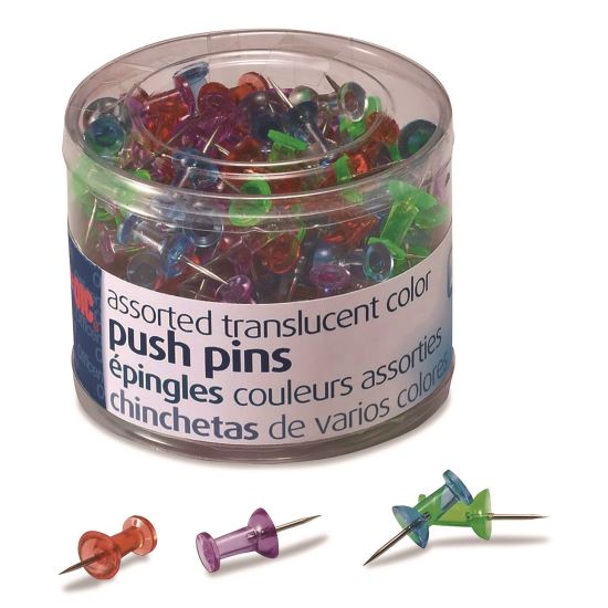 Push Pins, Assorted Plastic Head, 0.5" Pin, 200/Pack1