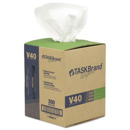 TASKBrand V40 Heavy Weight DRC Wipers, 1-Ply, 10 x 12, Unscented, White, 200/Roll1