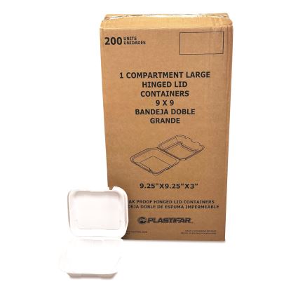 Foam Hinged Lid Containers, 9 x 10 x 3, White, Foam, 200/Carton1