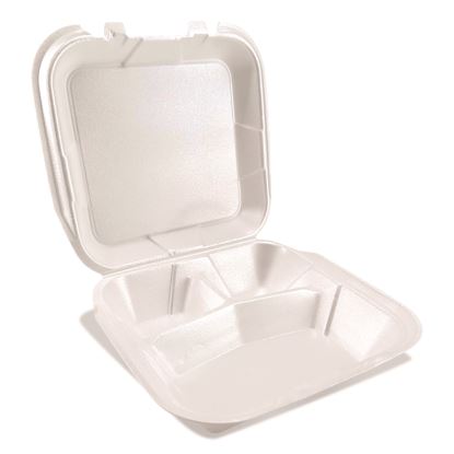 Foam Hinged Lid Containers, 3-Compartment, 9 x 10 x 3, White, Foam, 200/Carton1