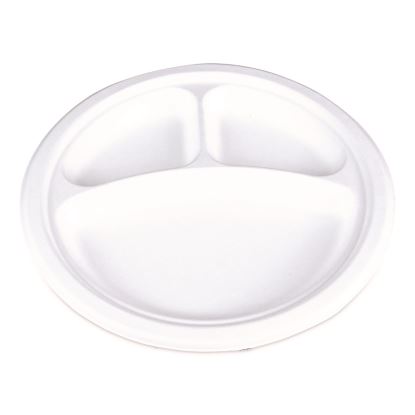 ChampWare Molded Fiber Tableware, 3-Compartment Plate, 10" dia, White, 125/Sleeve, 4 Sleeves/Carton1