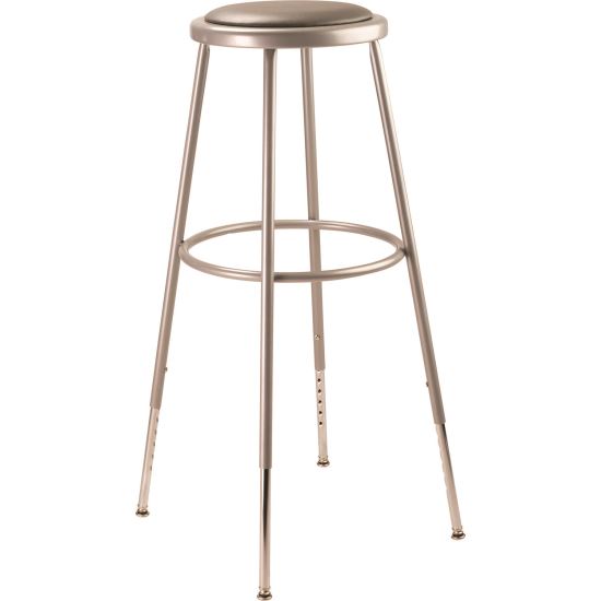 6400 Series Height Adjust Heavy Duty Vinyl Padded Steel Stool, Backless, Support 500lb, 30.5" to 38.5" Height, Gray Seat/Base1