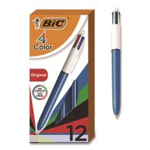 4-Color Multi-Color Ballpoint Pen, Retractable, Medium 1 mm, Black/Blue/Green/Red Ink, Blue/White Barrel, 12/Box1