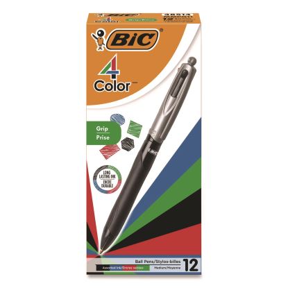 4-Color Pro Grip Multi-Color Ballpoint Pen, Retractable, Medium 1 mm, Black/Blue/Green/Red Ink, Black/Gray Barrel, Dozen1