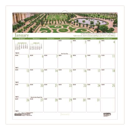 Recycled Gardens of the World Monthly Wall Calendar, Garden Scene Photography, 12 x 12, White Sheets, 12-Month (Jan-Dec):20251