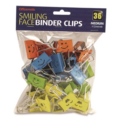 Smiling Face Binder Clips, Medium, Assorted Colors, 36/Pack1