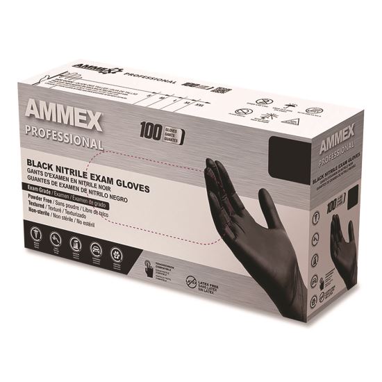 Nitrile Exam Gloves, Powder-Free, Small, Black, 100/Box1