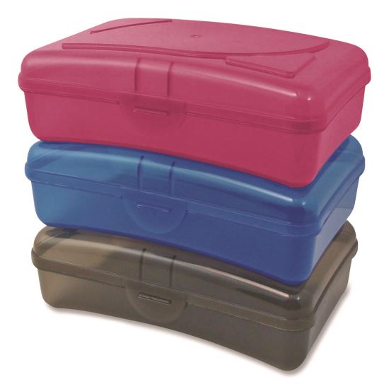 Plastic School Box, 1 Compartment, 8 x 5.13 x 2.13, Randomly Assorted Colors, 6/Carton1