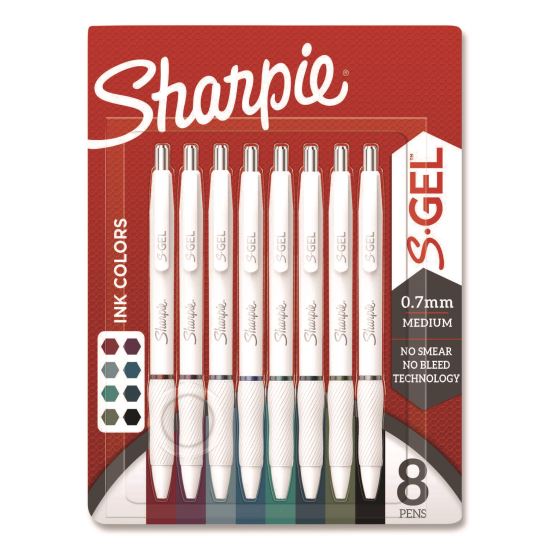 S-Gel Fashion Barrel Gel Pen, Retractable, Medium 0.7 mm, Assorted Ink, White Barrel, 8/Pack1