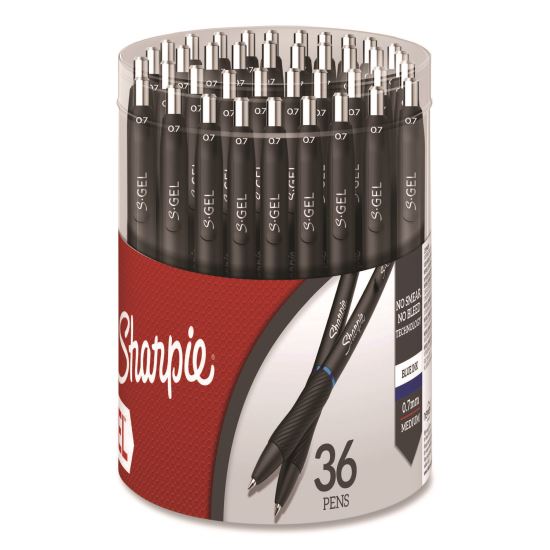 Sharpie S-Gel Gel Pen, Retractable, Medium 0.7 mm, Blue Ink, Black Barrel, 36/Pack1