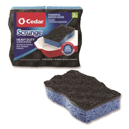 Scrunge Heavy-Duty Sponge, 2.63" x 4.25", 1" Thick, Black/Blue, 2/Pack, 8 Packs/Carton1