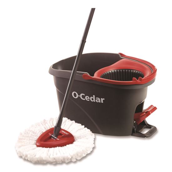 EZWring Spin Mop System, White Microfiber Head, Up to 51" Adjustable Red/Gray Handle1