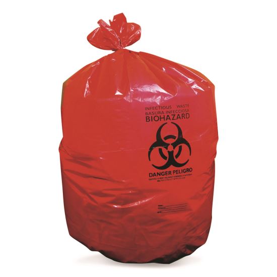 Healthcare Biohazard Printed Low-Density Can Liners, Biohazard, 45 gal, 1.3 mil, 40 x 46, Red, Flat Pack, 200/Carton1