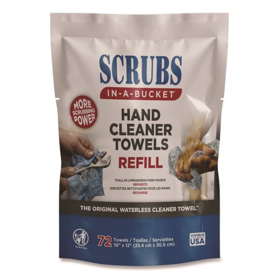 Hand Cleaner Towels, SCRUBS in-a-Bucket Refill, 1-Ply, 10 x 12, Citrus, Blue/White, 72/Pack, 6 Packs/Carton1