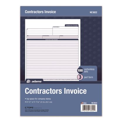 Multipart Contractor Invoice Forms, Three-Part Carbonless, 8.5 x 10.94, 100 Forms Total1